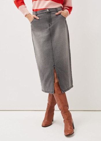 Phase Eight Aubrey Denim Skirts Grey USA | 6093748-GN